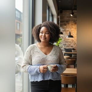 Francescas V-Neck Sweater - Cream and Blue